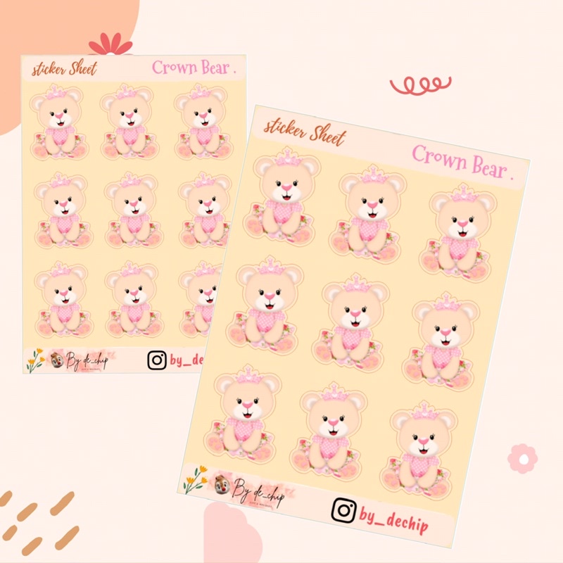 

Kiss cut sticker sheet cute crown bear - sticker pack - sticker kawaii untuk journal tumbler laptop