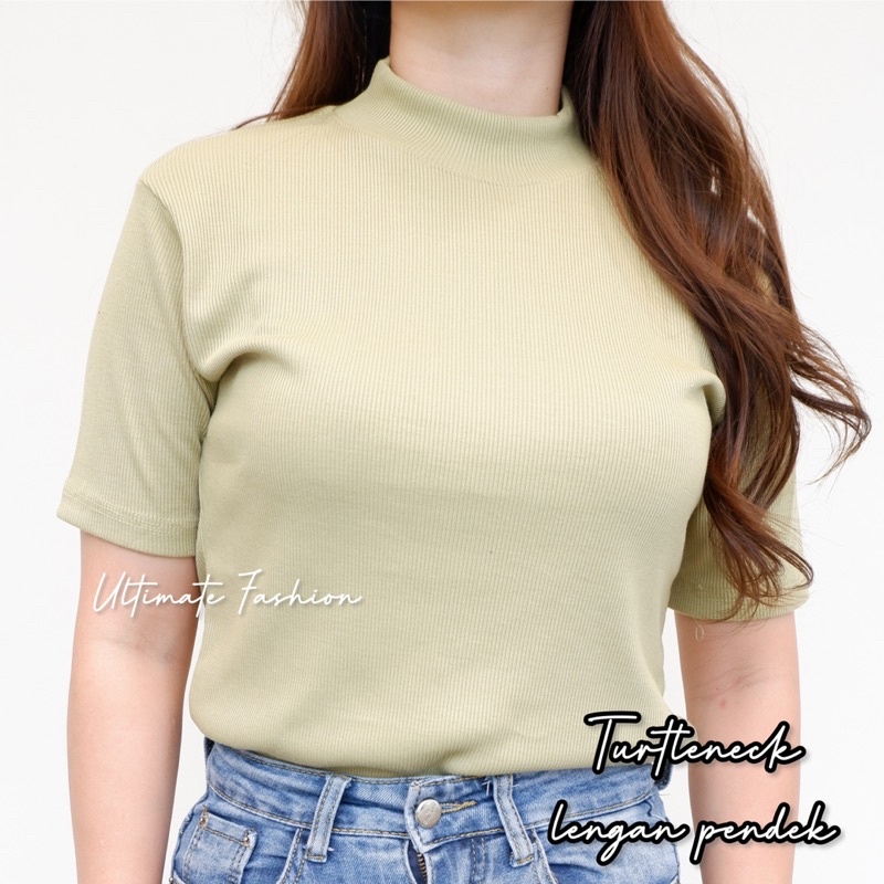 Turtleneck Inner Wanita Leher Tinggi - Rib Premium Lengan Pendek - Kaos Wanita - Atasan Korea Rakku