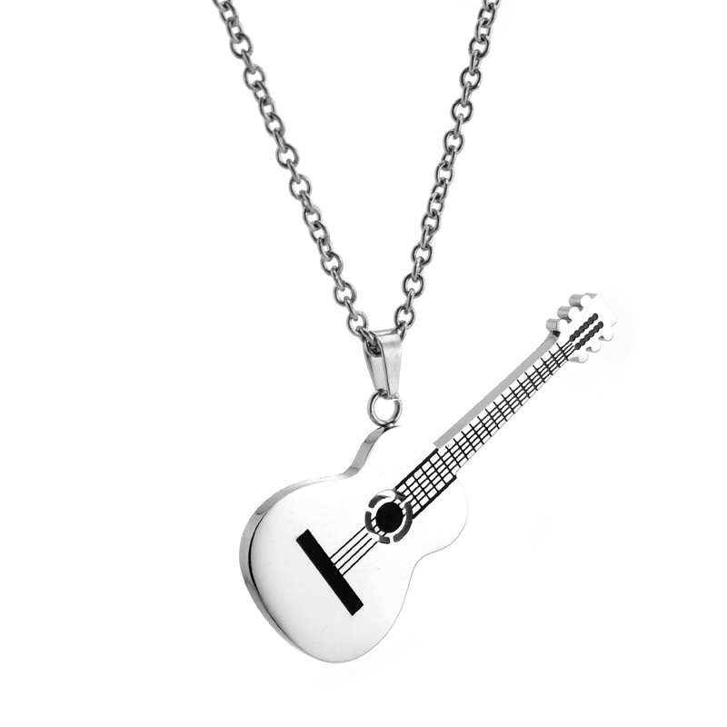 Kalung Liontin Bentuk Biola Gitar Bahan Stainless Steel Gaya Hip Hop Untuk Pria