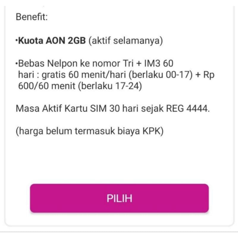 PERDANA 3 (THREE) ALWAYS ON 2 GB AON PAKET DATA TRI AON 2 GB ALWAYS ON KARTU PERDANA