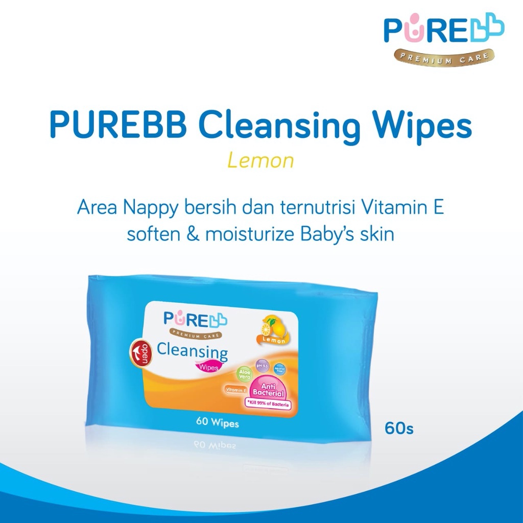 Pure BB Cleansing Wipes Tissue Basah Bayi Lemon 60 Sheets
