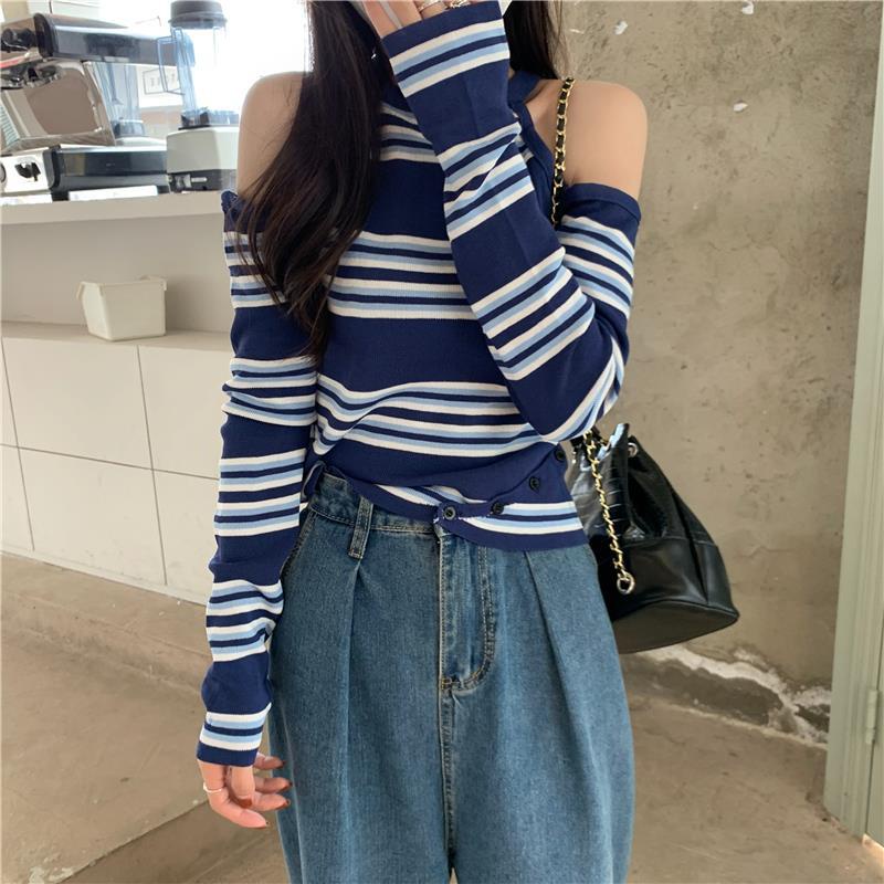 Kaos Rajut Premium Wanita Sexy Off Shoulder Top Lengan Panjang Terbaru Atasan Knit