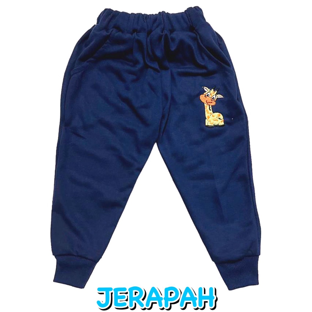 (1 KG BISA MUAT 11 PCS) CELANA PANJANG JOGER RIB SANTAI FASHION ANAK BIRU NAVY JERAPAH/GIRAFFE