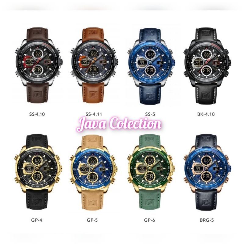 Jam Tangan Pria Naviforce NF9197 Dual Time Strap Kulit Original