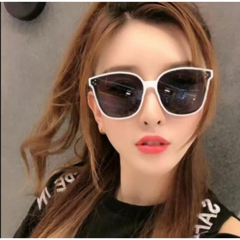 kacamata round hitam bintik tiga putih gradasi black sunglasses// kacamata besar frame lebar korea