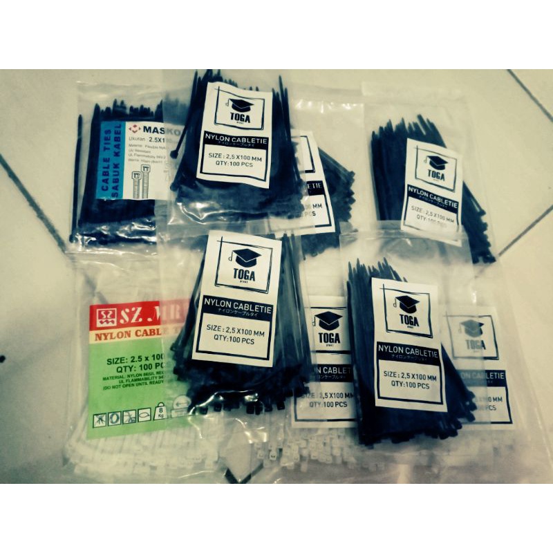 Kabel ties hitam dan putih Cable 2.5x100mm Warna warni