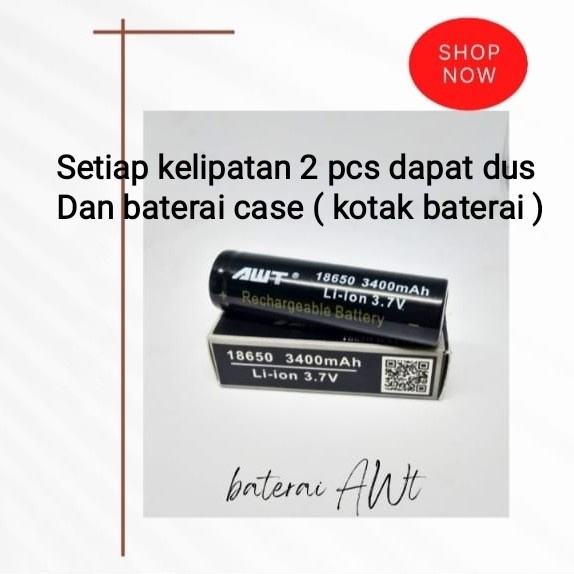 ] Baterai AWT 18650 ORIGINAL 3400mah HITAM batrei battery batre charger