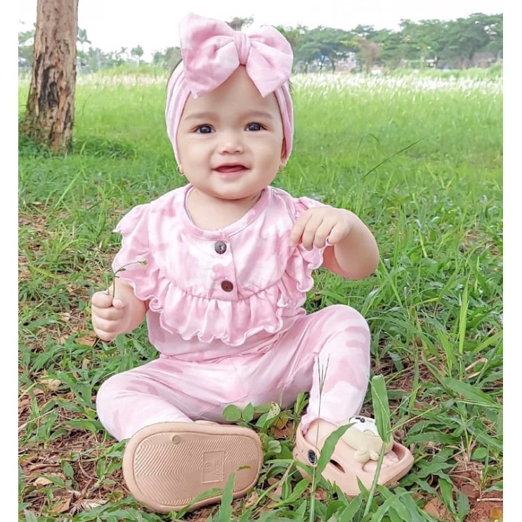 Plazababyku MX QALISA setelan bayi motif bunga yang lucu + free headband PART2