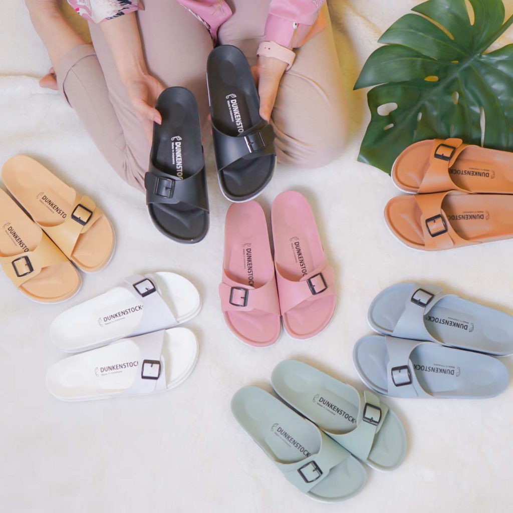 Dunkenstock AX Sandal slop wanita casual sandal selop cewek sol karet model birken gesper single strap kekinian