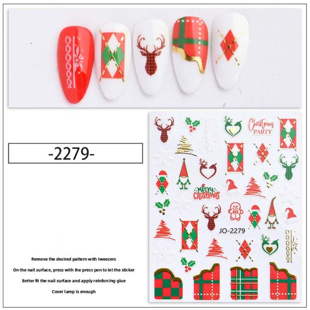 AUGUSTINA Agustina Natal Stiker Kuku Fashion Snowman Kartun Kelinci Manicure Aksesoris Snowflake Santa Claus Nail Art Dekorasi