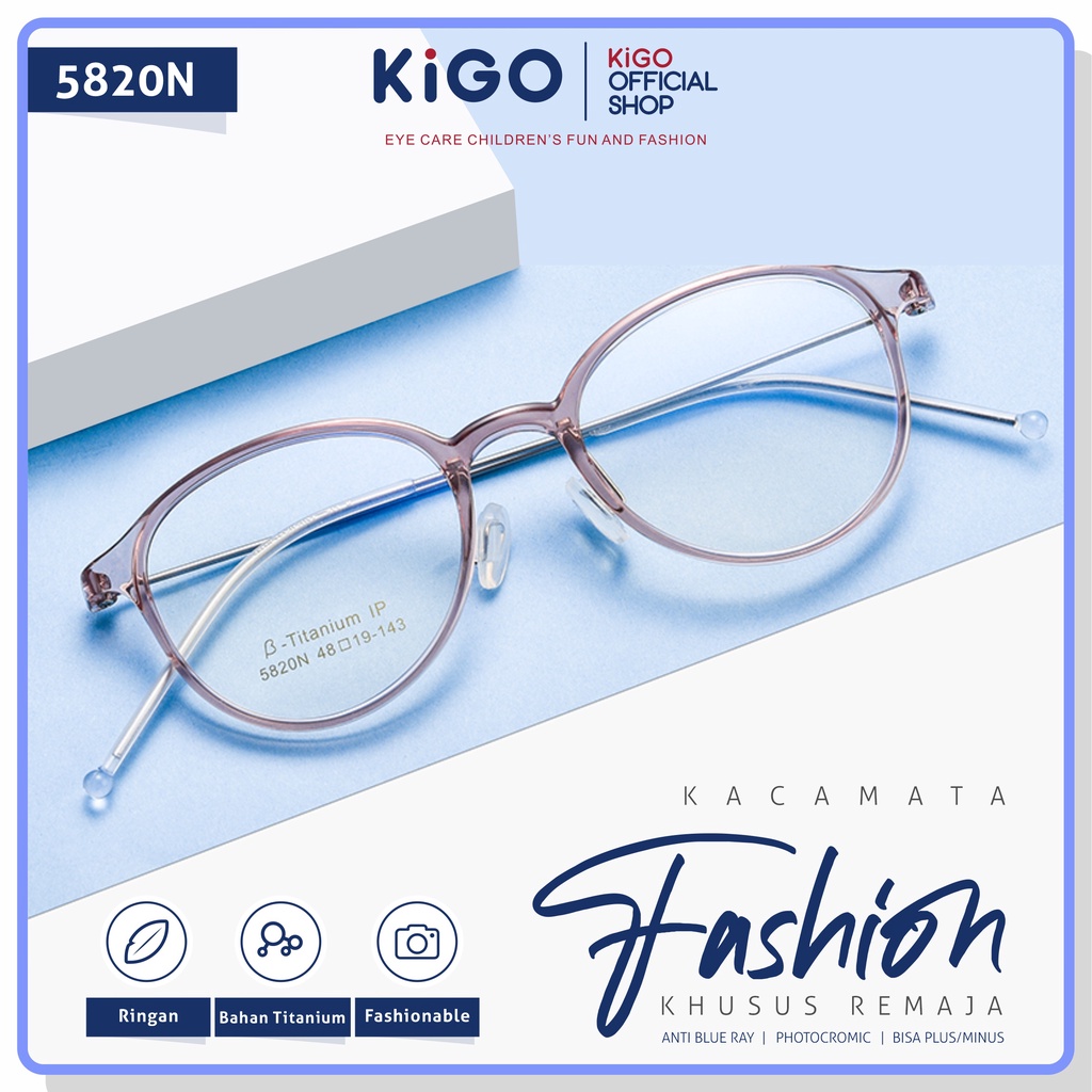 Kigo Kacamata Anak Blueray Myopia Minus Fashionable Ringan dan Nyaman Titanium 5820N-M8062