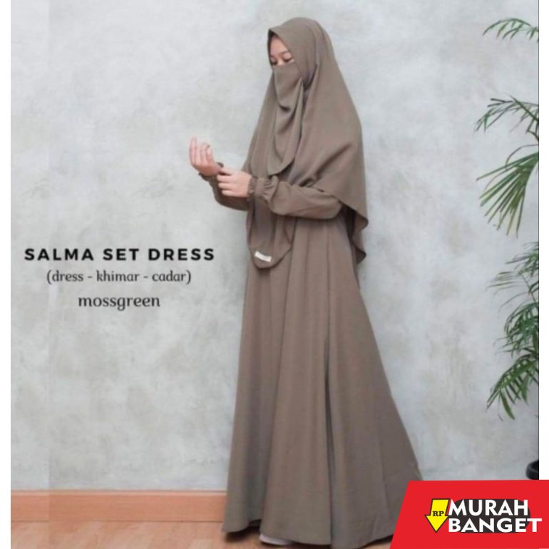 model gamis kombinasi polos terbaru 2022 gamis set jilbab salma gamis syar'i polos gamis syari set  