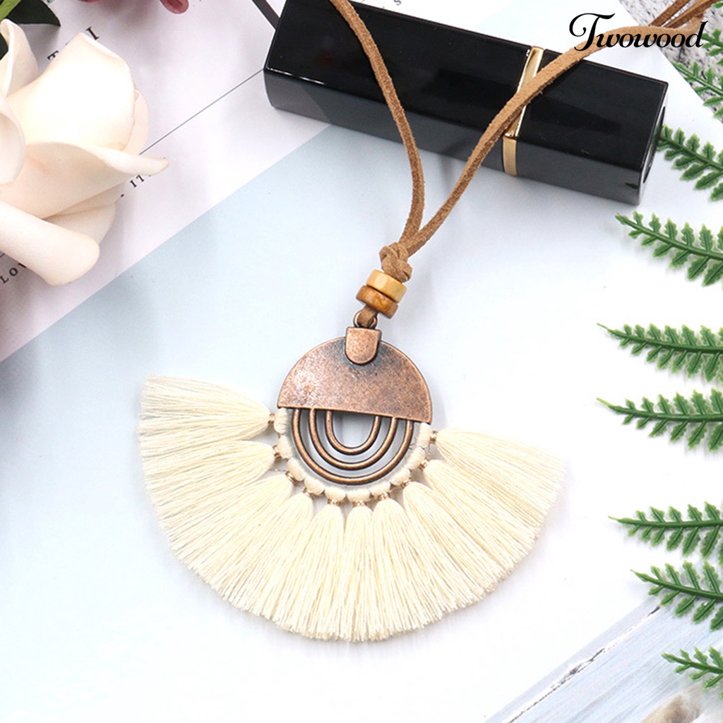 Kalung Rumbai Bentuk Kipas Bahan Katun Alloy Gaya Bohemian Etnik Untuk Wanita