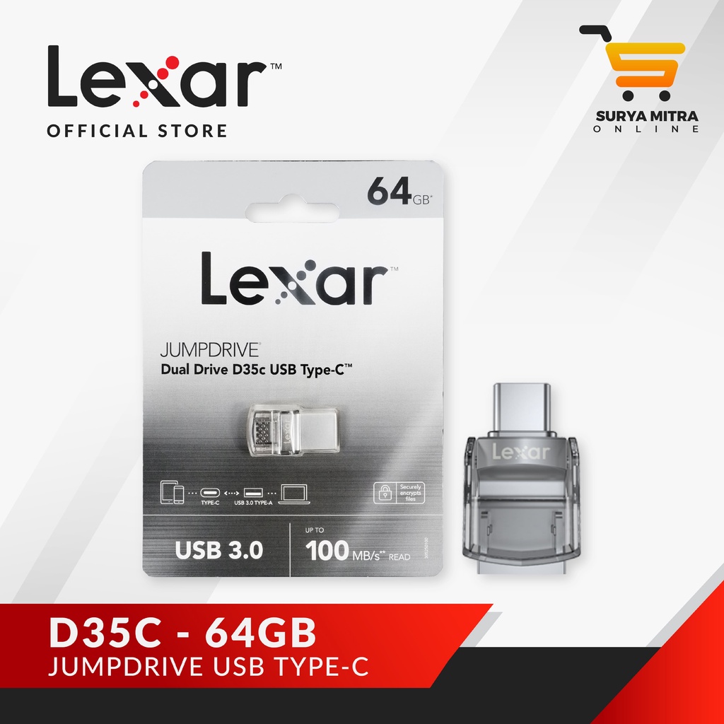 Flashdisk Dual Drive Type-C Lexar 64GB D35C USB 3.0 - Garansi Resmi