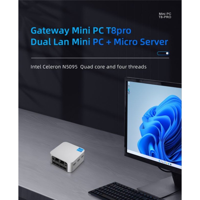 Mini PC T8 Pro Intel Quadcore N5095 8/256GB SSD Triple Display HDMI Dual LAN WiFi Windows 11 Pro