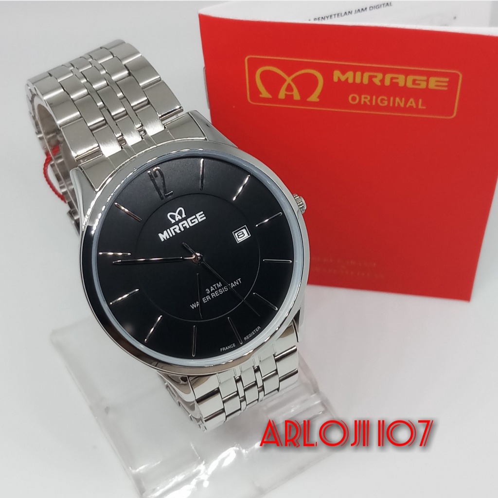 Mirage Original Jam Tangan Analog Pria Casual Formal BRP-M 8647 Silver Tipis Anti Karat Garansi Mira