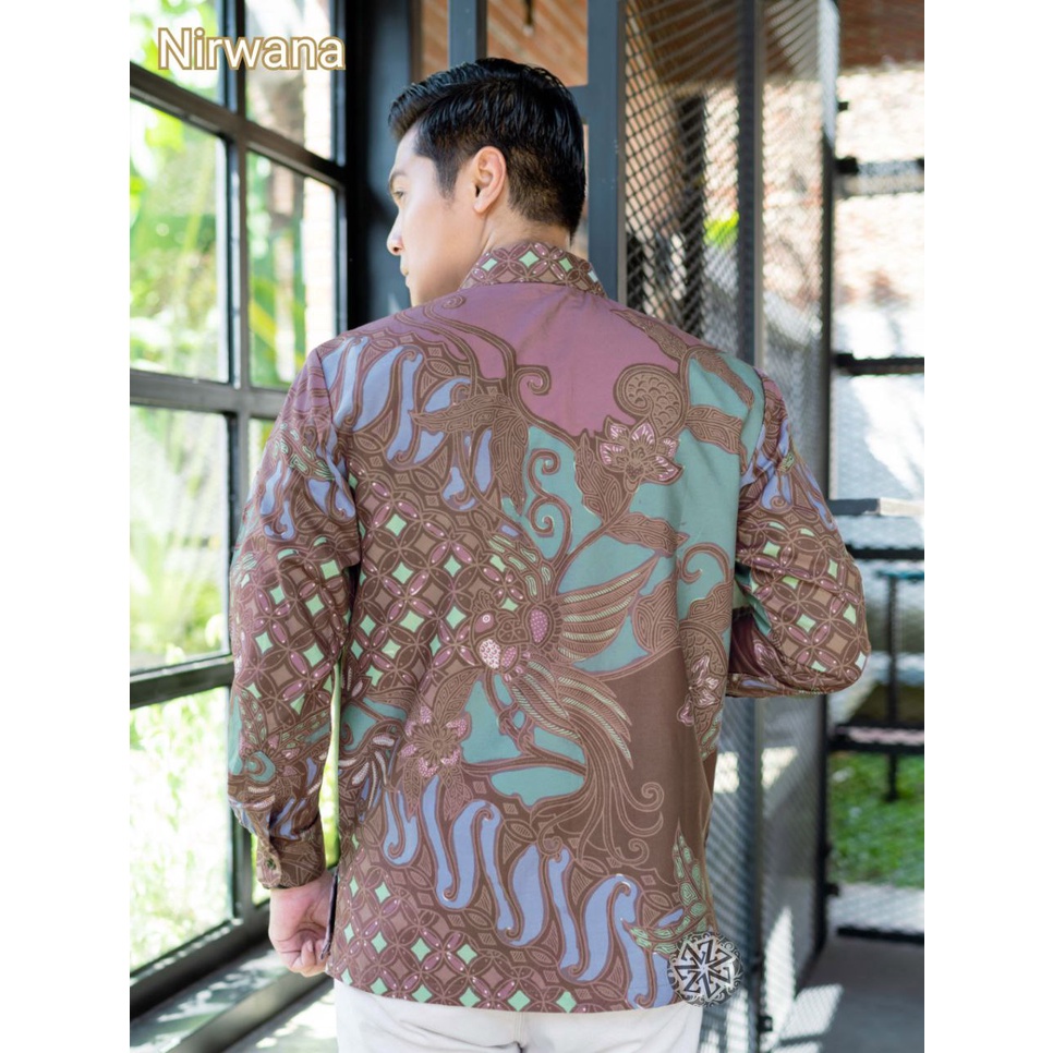 Kemeja Batik Tulis Pria Berlapis Furing Trikot Lengan Panjang Handmade motif nirwana