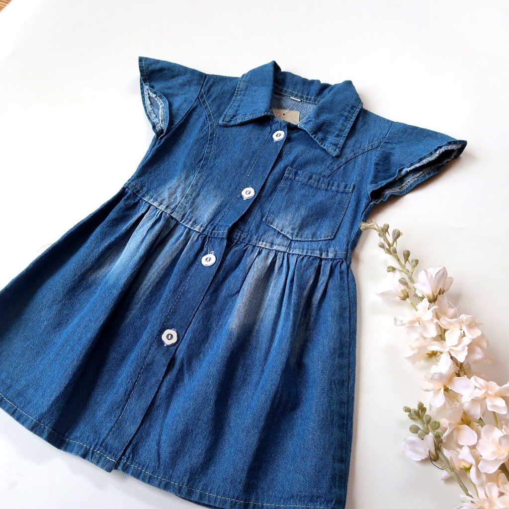 Dress Anak Perempuan / Dres Anak Perempuan / Dress Jeans Anak Full Kancing By Laurakids 1-4 Tahun