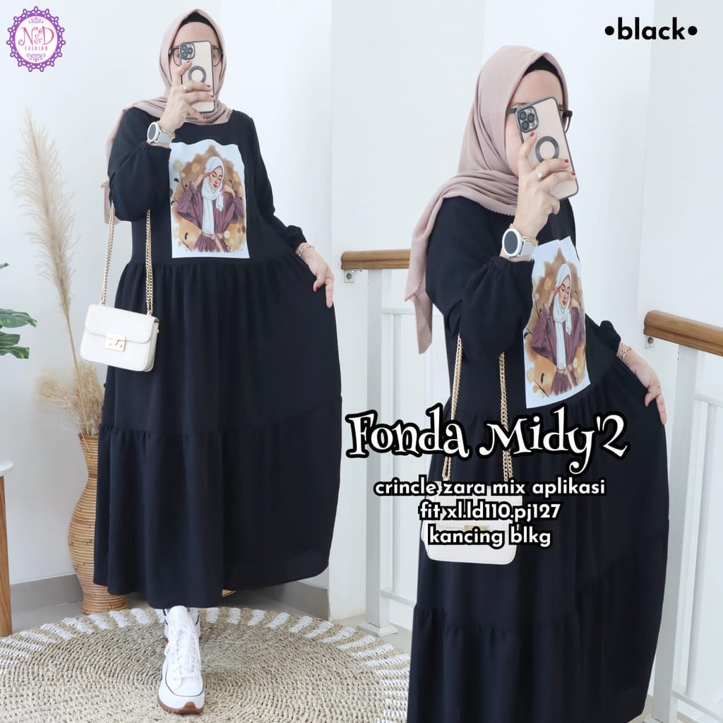 FONDA MIDI DRESS BAHAN CRINKLE AIRFLOW MOTIF POLOS APLIKASI SABLON UKURAN M L XL DAN XXL MIDI DRESS CRINKLE AIRFLOW GAMIS WANITA TERBARU MIDI DRESS JUMBO