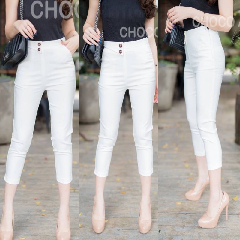 Celana Choco Ann Button Highwaist Pants 7/8 Zipper Samping D11 ORIGINAL IMPORT BANGKOK