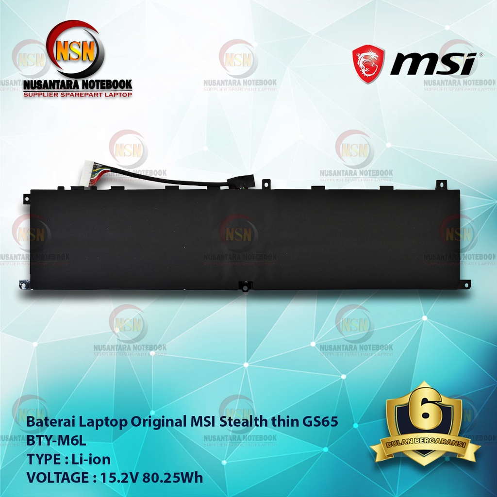 Baterai Original Laptop For MSI Stealth Pro GS65 BTY-M6L 15.2V 80.25Wh