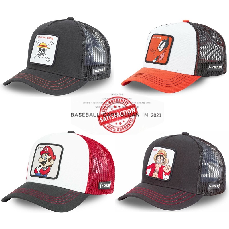 Topi Baseball Desain anime Disney DAFFY DUCK Mario One Piece Luffy