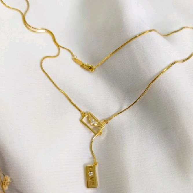 kalung model persegi rumbai elegant emas asli