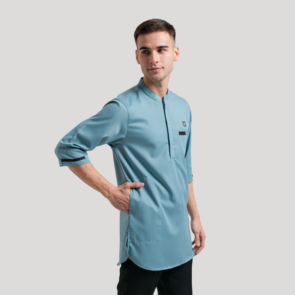 KDL Baju Koko Pria Lengan 3/4 Katun Toyobo Fodu Silky Biru Wardah