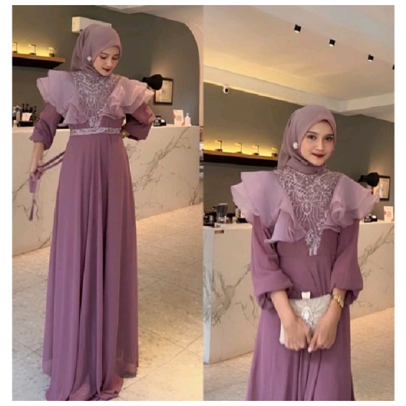 Meghan Dress Luxury Dress gamis brukat Organza mewah,gaun pesta maxi muslimah wanita premium