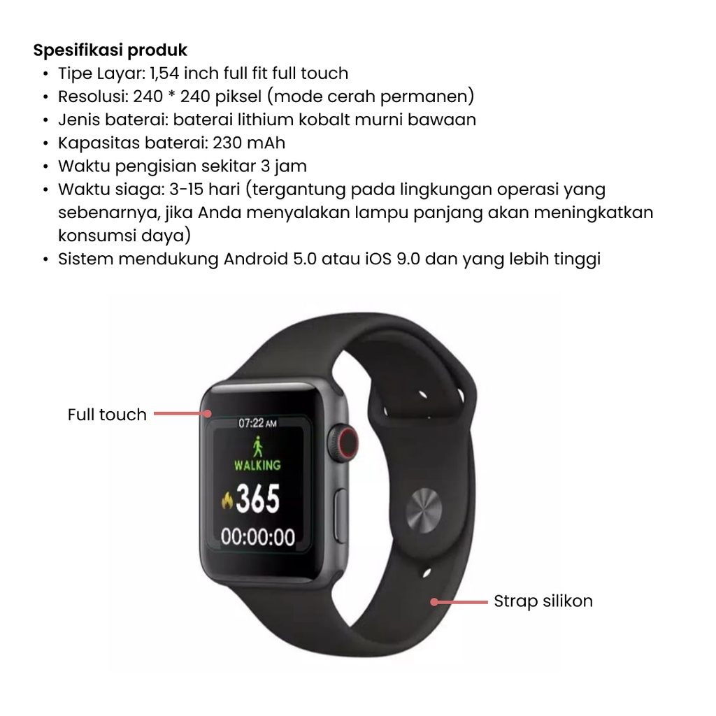 Smartwatch T55 T500 Blood Pressure Android IOS Universal Bluetooth Layar Sentuh Dengan Pedometer Monitor Detak Jam