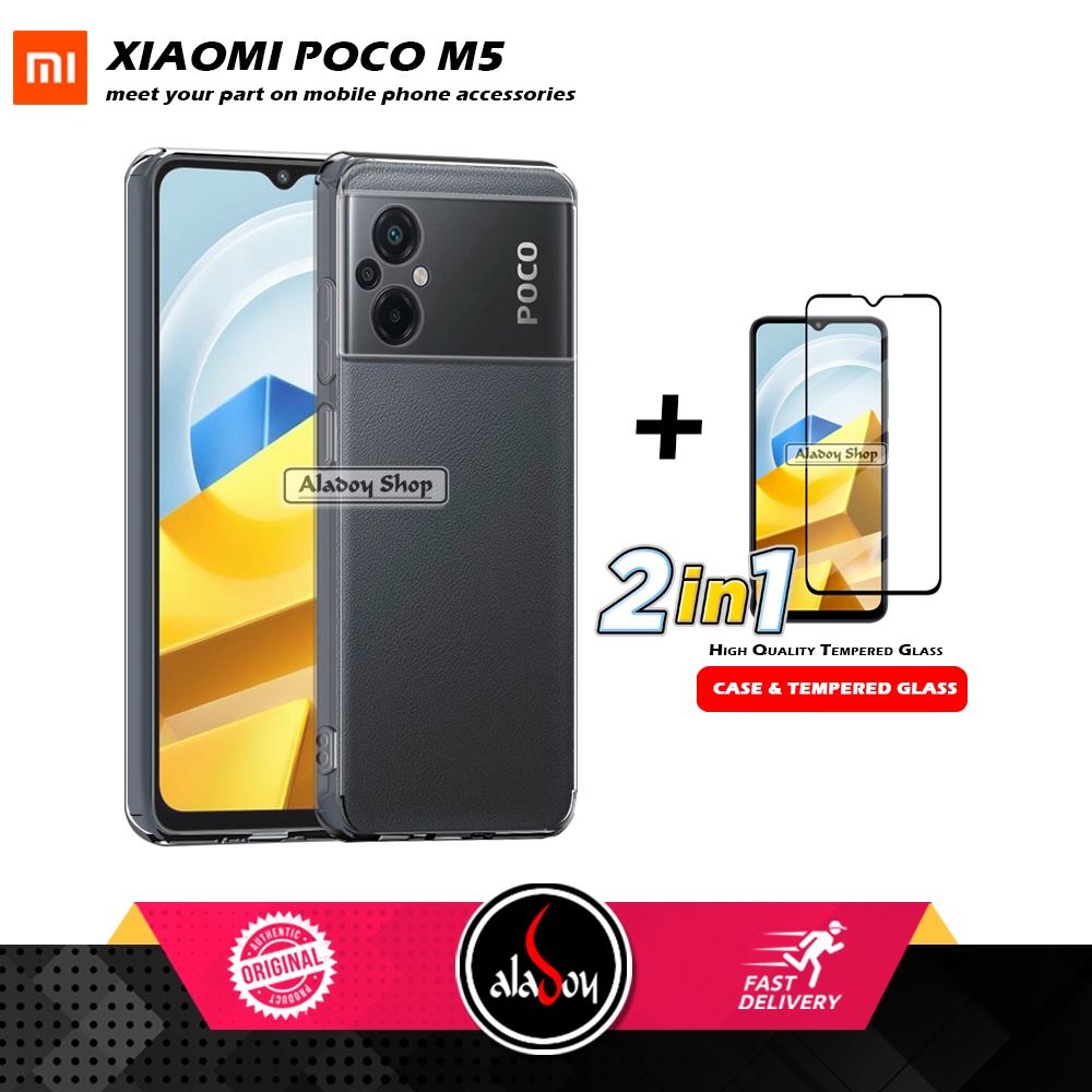 PROMO Case Xiaomi Poco M5 4G Ultrathin Cristal Clear HD Premium Softcase Free Tempered Glass Layar