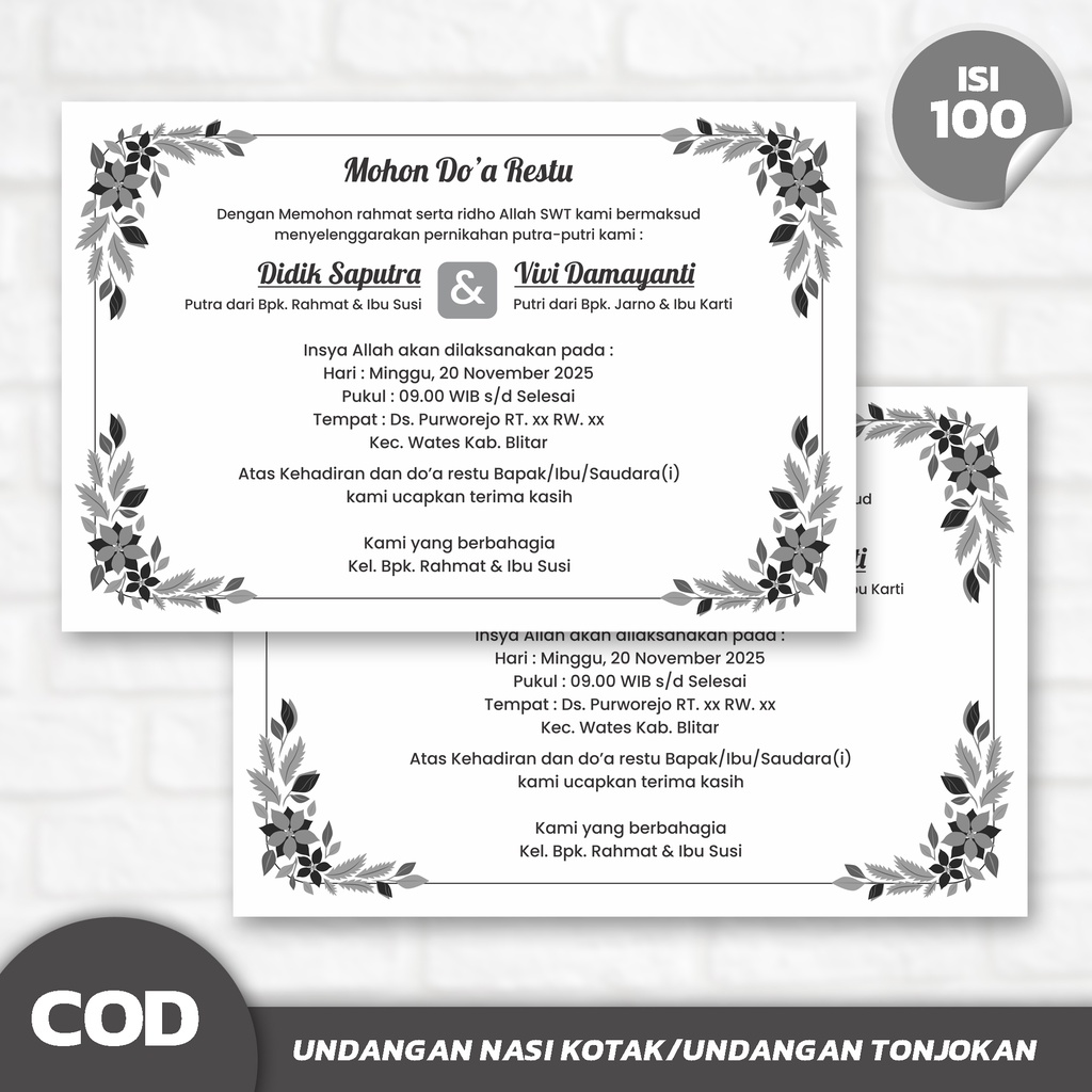 Jual (Isi 100 PCS) Undangan Mini Nasi Kotak, Undangan Tonjokan