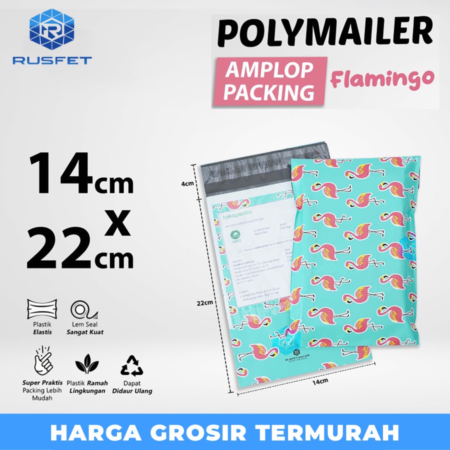 

Amplop Plastik Packing Polymailer 14x22cm Motif Flamingo Satuan