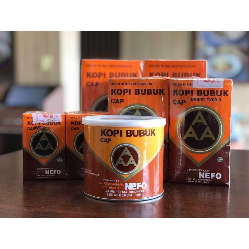 

KOPI MURNI BUBUK HITAM EXCELSA NIKMAT ASLI CAP AAA NEFO JAMBI 200 GR. KOPI BUBUK ARABIKA CAP NEFO AAA KHAS JAMBI 200 GR. KOPI AAA TIN 200 GR , KOPI AAA/KOPI JAMBI 200 GR, KOPI BUBUK HITAM JAMBI, KOPI HITAM JAMBI. KOPI AAA KEMASAN KALENG 200 GR