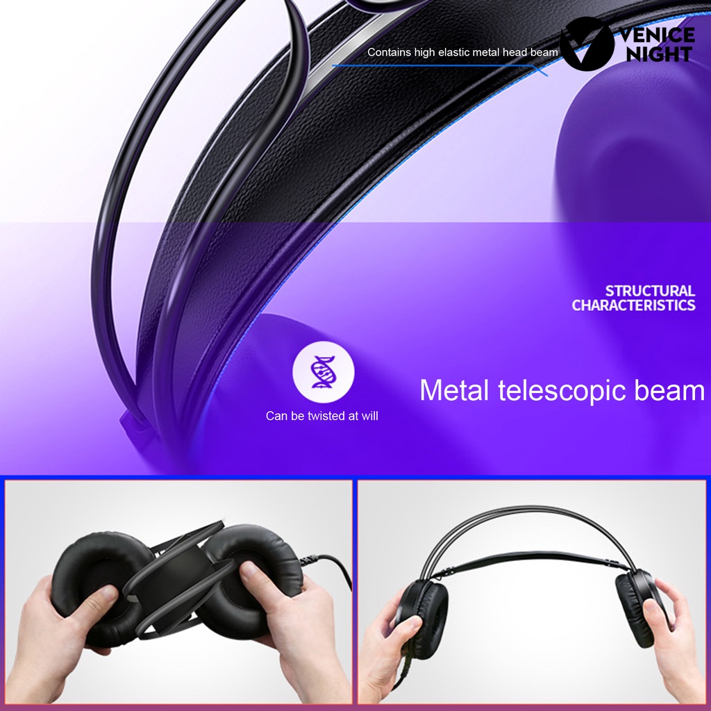 (VNEP) (Berkabel) Q3 Kontrol Kabel Headphone Mikrofon Dapat Diputar 120 Derajat ABS Gaming Stereo Surround Sound Headset untuk Gamer