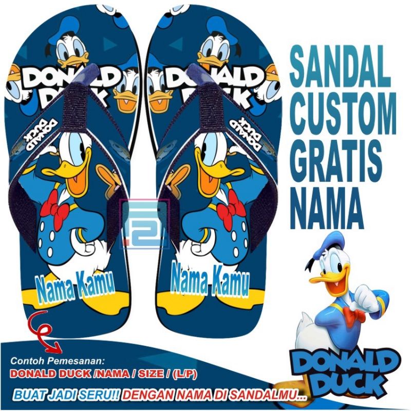 sandal custom nama anak/dewasa karakter donal bebek gratis custom suka suka