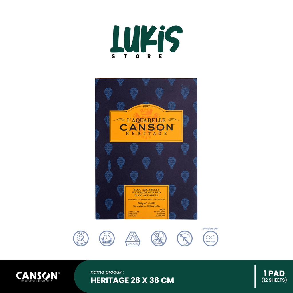 

Kertas Cat Air CANSON HERITAGE Watercolor 300G | Cold Pressed | Ukuran 26 x 36 cm | 12 Sheets | 100720015