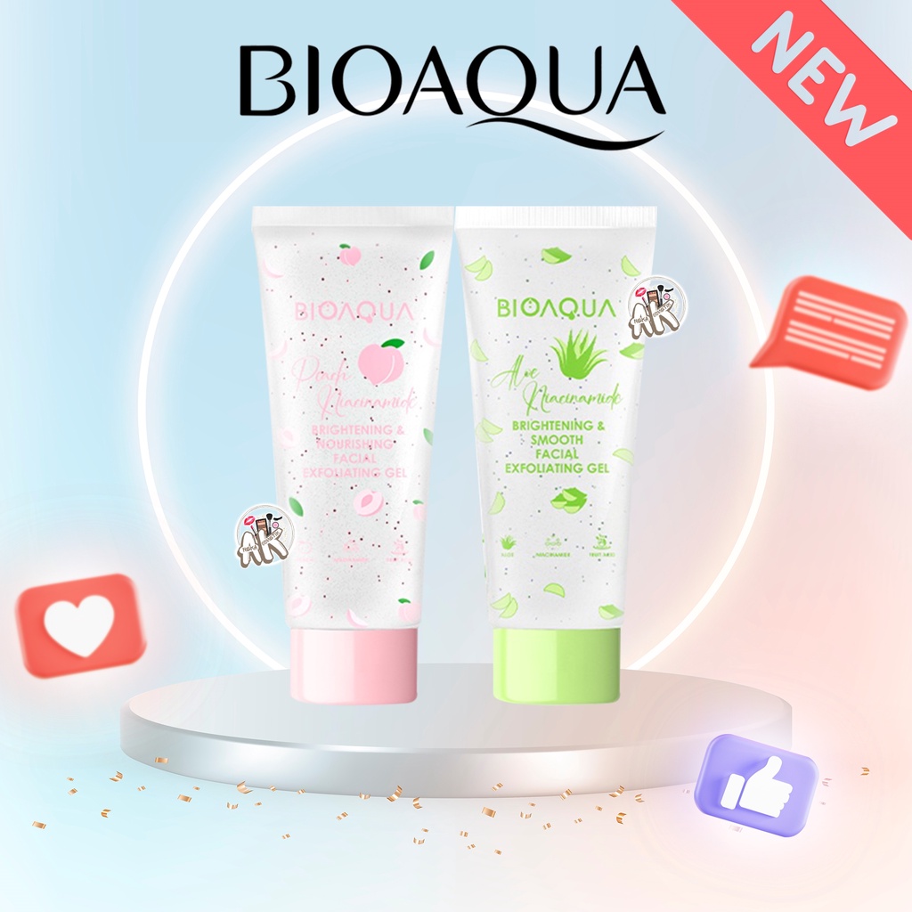 BIOAQUA SCRUB WAJAH NIACINAMIDE BRIGHTENING &amp; SMOOTH FACIAL EXFOLIATING GEL 100GR ( PEACH / ALOE VERA )