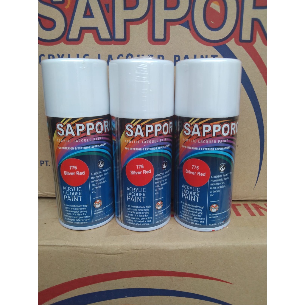 saporo acrylic lacquer paint pilok pilox cat spray sapporo 150ml saporo 776 silver red merah gloss