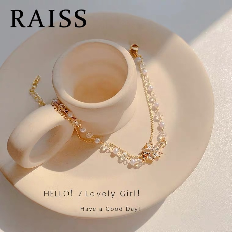 Tala Gelang Tangan Lapis Emas 18K Aksen Mutiara + Bunga Untuk Wanita