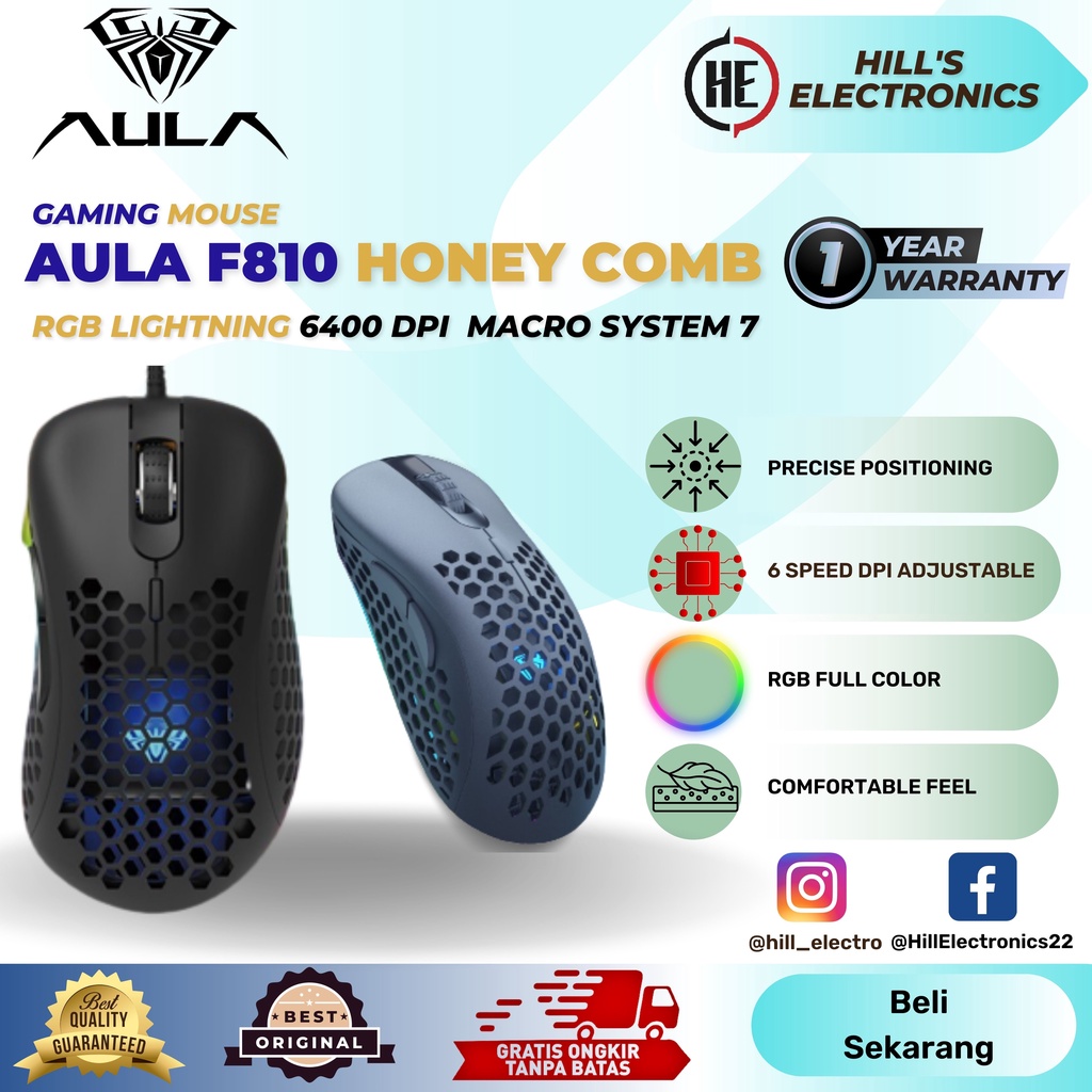 Aula F810 Rgb Efect Mouse Gaming Honey Comb t-6400DPI-Macro-7Buttons