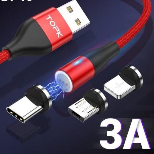 TOPK LED Nylon Braided Magnetic Type C Cable Fast Charging QC 3.0