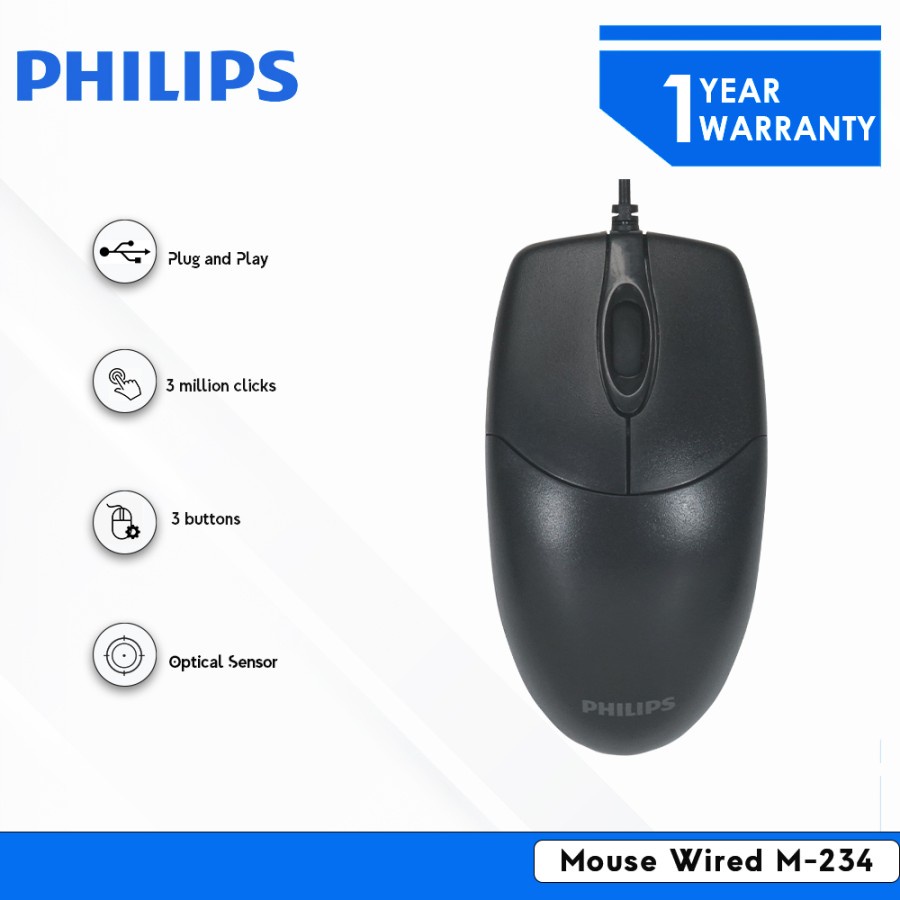 Mouse Philips M-234 Wired USB 1000DPI - Philips Mouse Wired M234