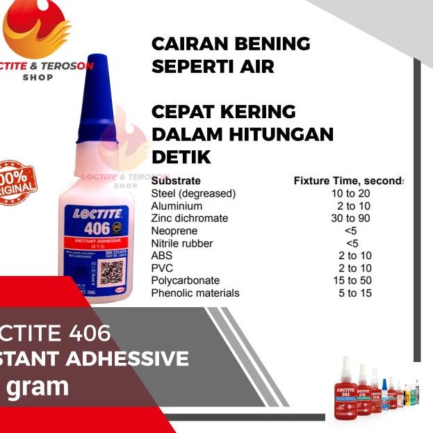 

LEM BENING TERKUAT LOCTITE 406 MEREKATKAN PLASTIK DAN KARET ELASTIS