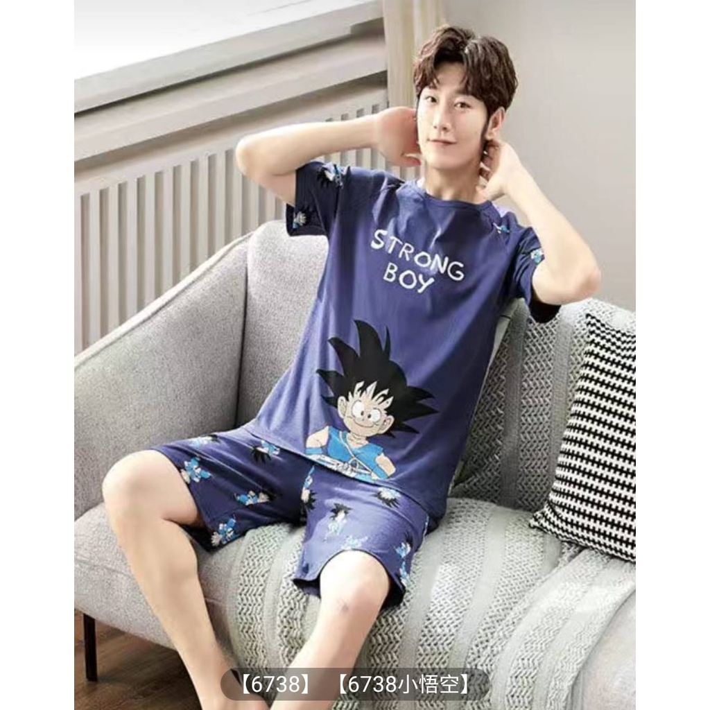 Baju tidur piyama cowok pendek bahan kaos import