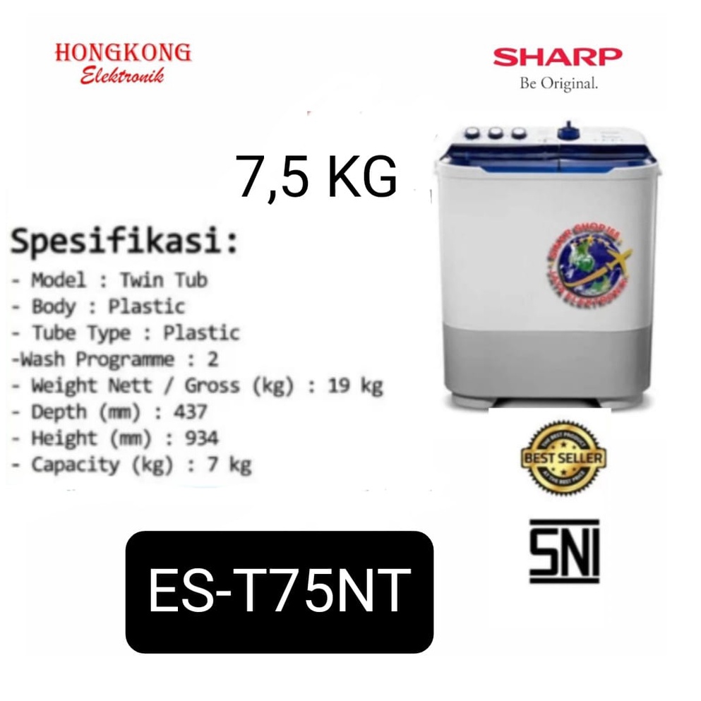 Mesin Cuci SHARP TWIN TUBE 7kg ES-T75NT