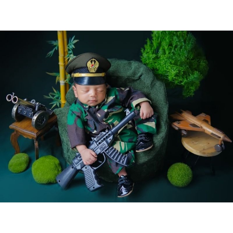 Kostum TNI kostum newborn baju TNI bayi properti foto newborn kostum tentara newborn