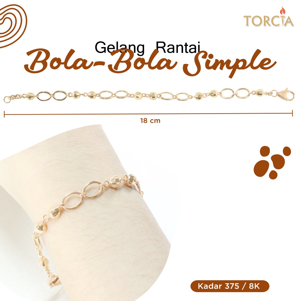 Gelang Rantai Emas Asli Bola-Bola Simple Kadar 375 Torcia