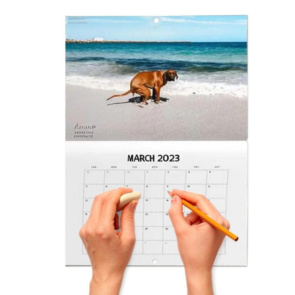 Preva Dog Pooping Kalender Dinding Kreatif Gag Hadiah Perlengkapan Rumah Dekorasi Penyembuhan Ornamen Pooches Calendar