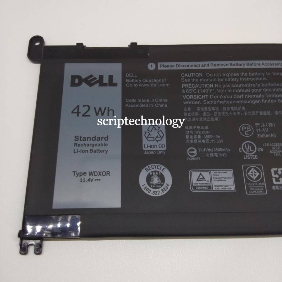 Baterai Ori Dell Latitude 3480 3580 3488 3490 42wh WDX0R WDXOR FW8KR